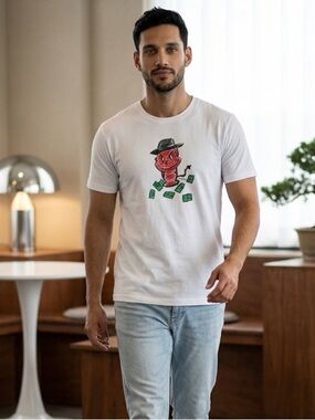 NWOT Andrew Unisex White Short Sleeve Tee Shirt Red Andrew Money Graphic - Large